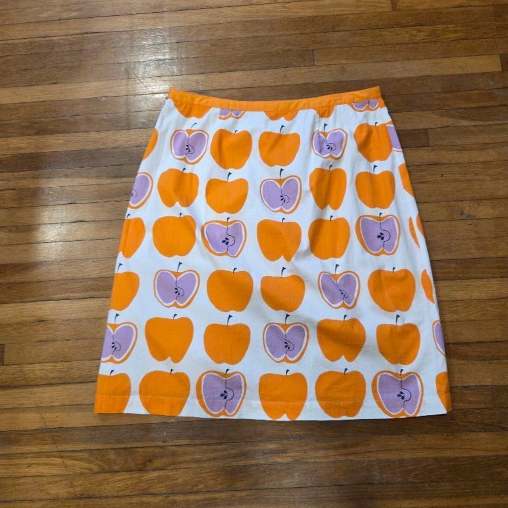 Boden Rare Apple Print Cotton Orange and White A-Line Skirt 12L - Picture 8 of 11